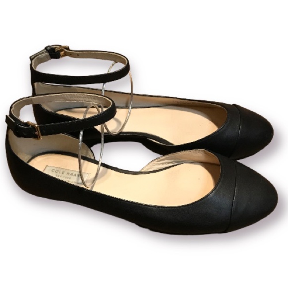 Women's Cole Haan Grand OS Black Leather Outer Ankle Strap Shoes Size 5 1/2 B